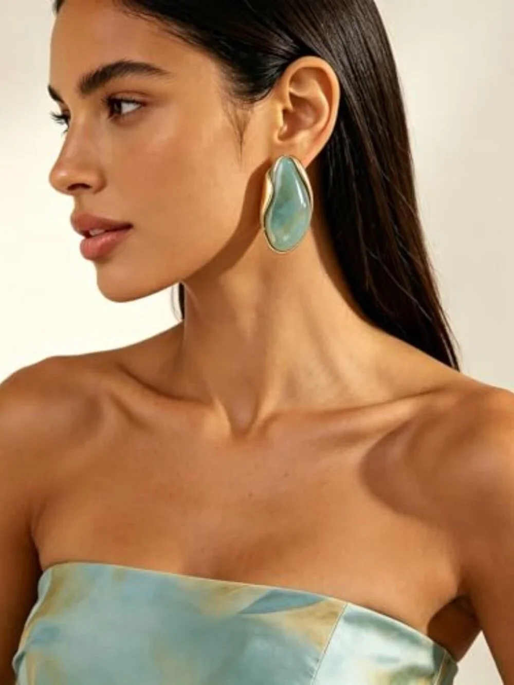 Resin Drop Earrings Chunky Gold Irregular Oval Statement Earrings for Women